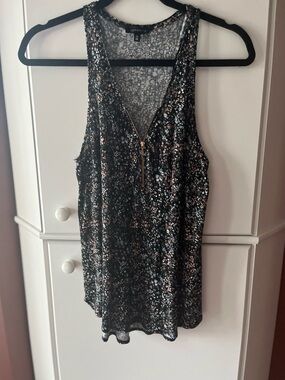 Dynamite Black Sequin Floral Zip Tank